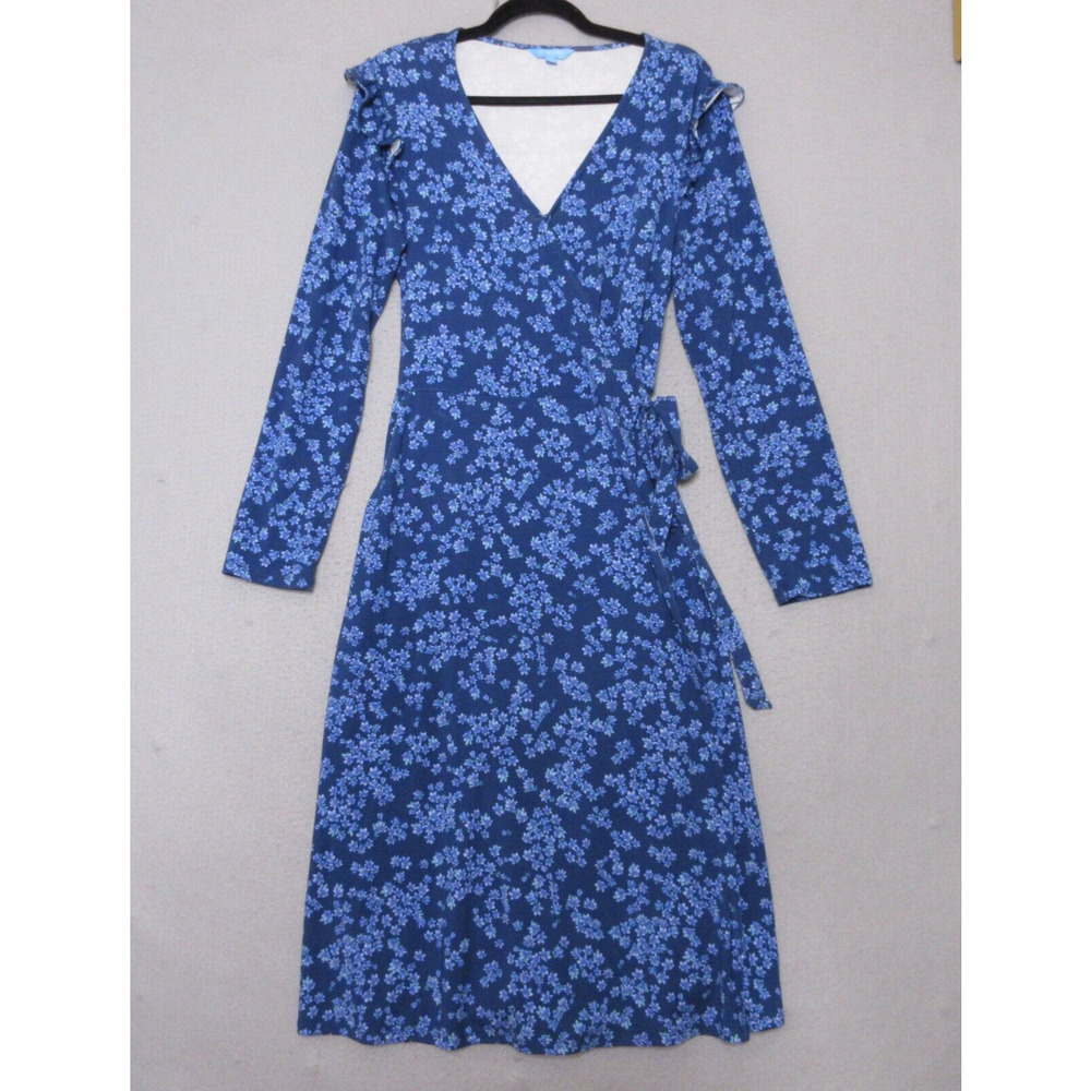 Draper James RSVP Dress Women Large Blue True Wrap Midi Ruffle Pockets Midi Knit